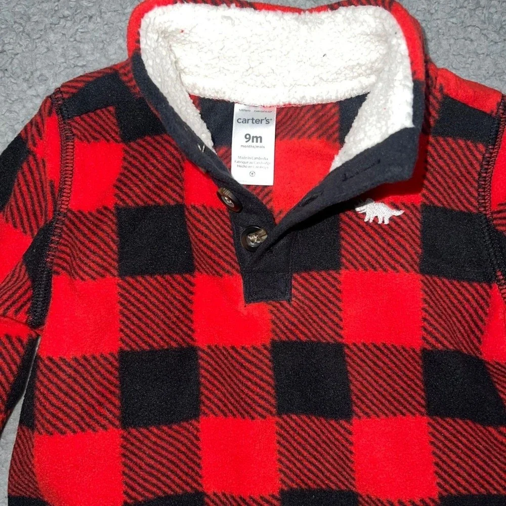 NWT Carter's Sweater Toddler Size 9 Months Buffalo Plaid Sherpa Collar Pullover‎